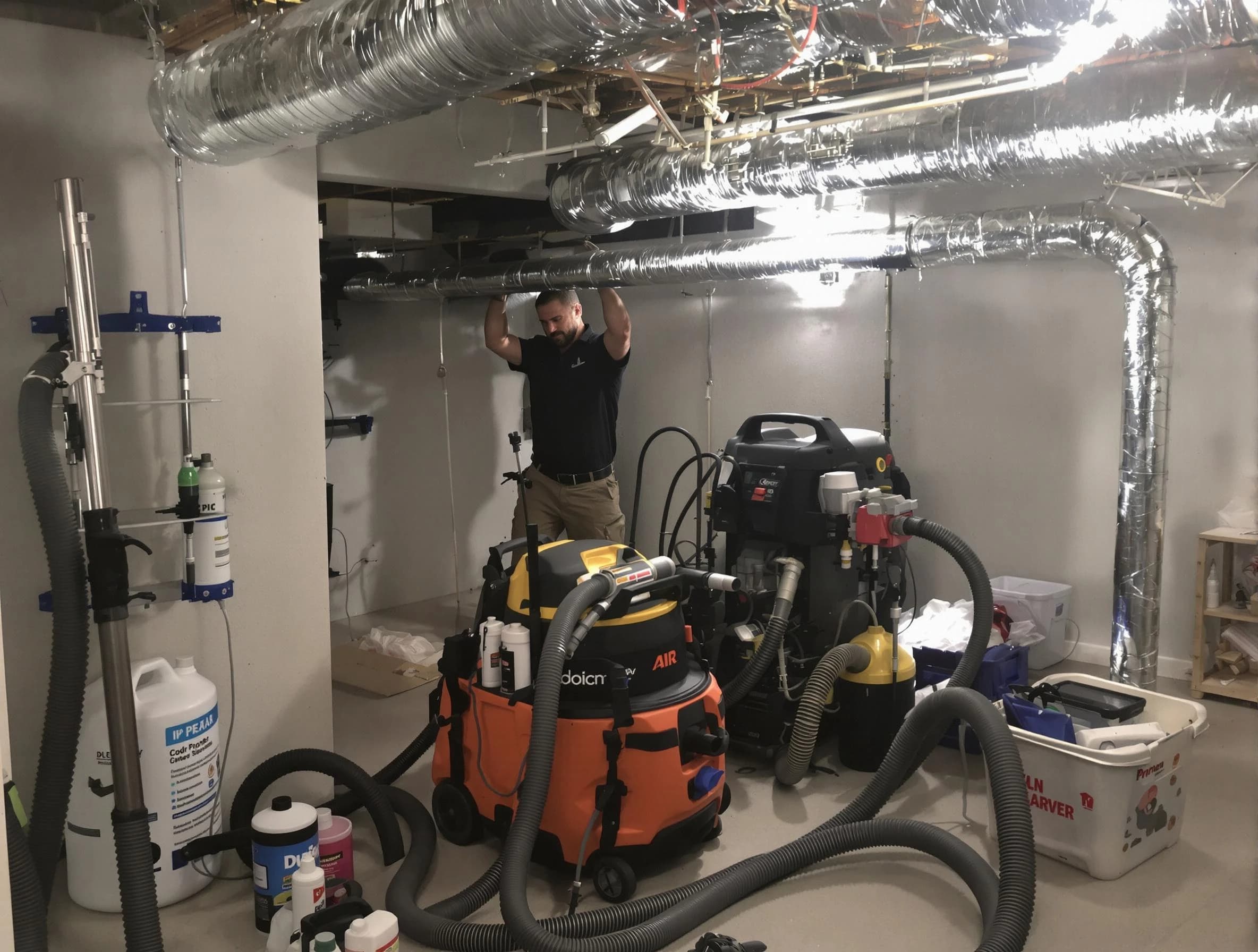 Somerville Air Duct Cleaning specialist performing professional mold removal from air ducts using safety equipment in Somerville