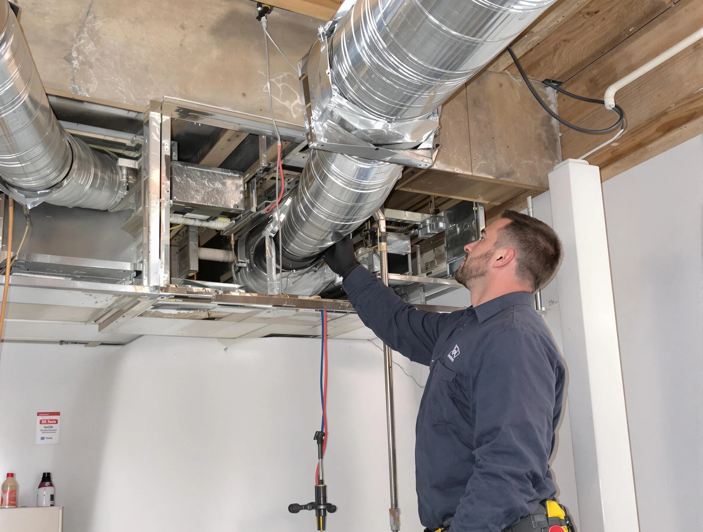 Somerville Air Duct Cleaning technician performing professional air duct repair using specialized tools in Somerville