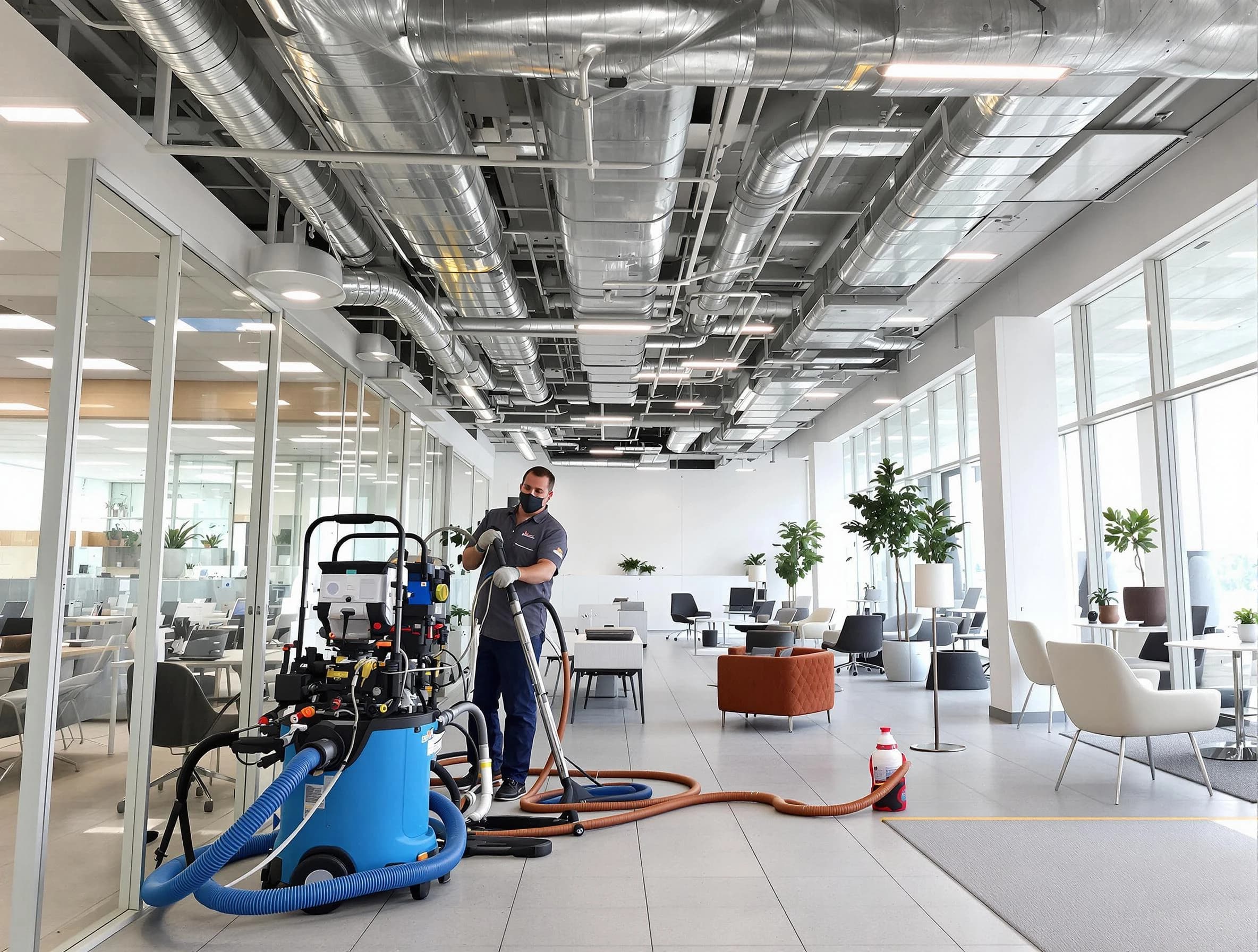 Somerville Air Duct Cleaning team conducting comprehensive commercial duct cleaning at a business location in Somerville