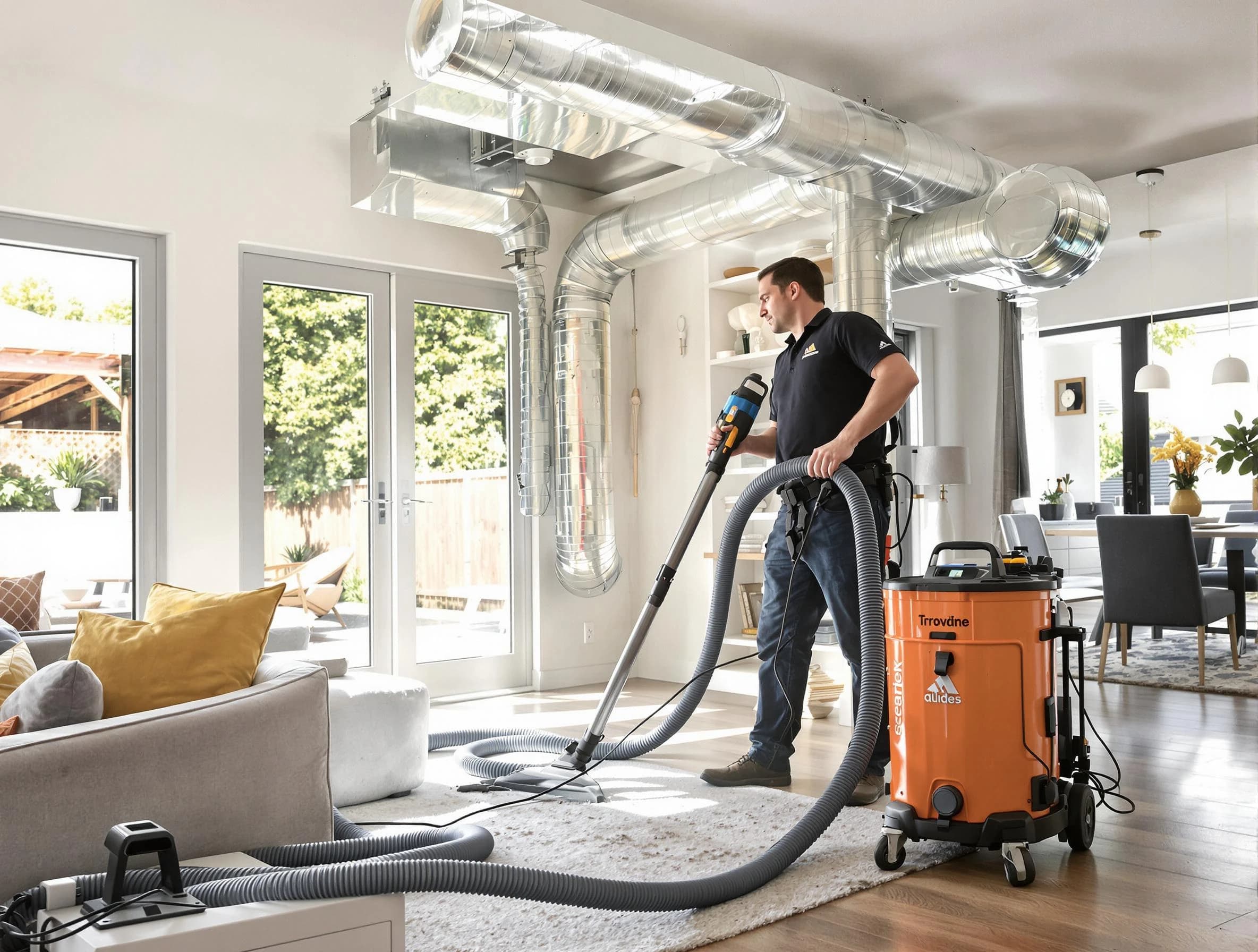 Somerville Air Duct Cleaning specialist performing thorough residential duct cleaning using advanced equipment in Somerville