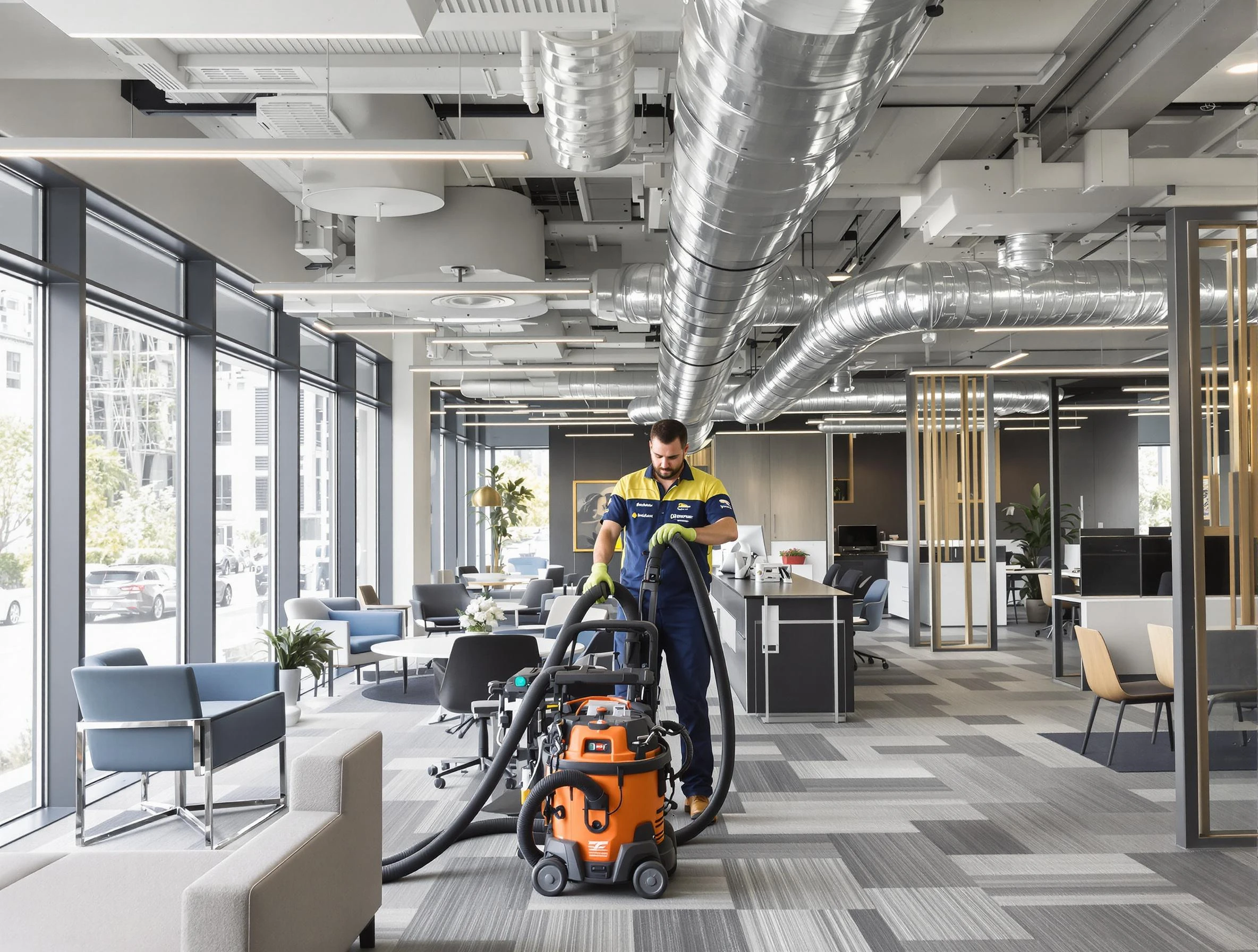 Somerville Air Duct Cleaning team performing thorough commercial duct cleaning at a Somerville business center